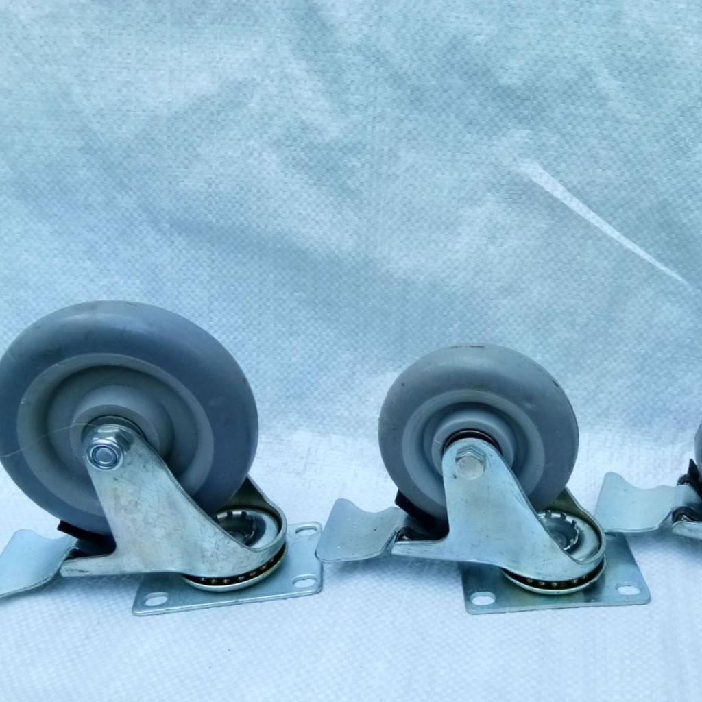 4-inch Medium-Duty Gray TPR Rubber Wheel with Double Bearing Plate Brake