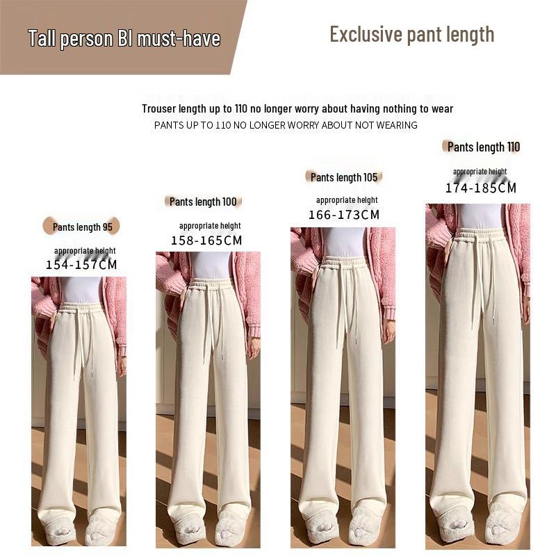 Women's Extra-Long White Lambswool Chenille Wide-Leg Knit Pants for Autumn/Winter (Tall Size 175)