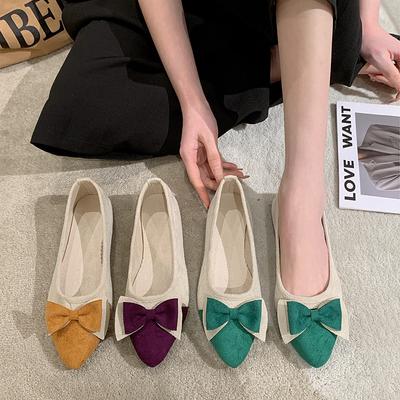 Women Girls Solid Big Size Slip On Flat Shallow Comfort Casual Single Shoes With Butterfly