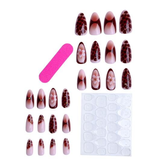1 Set Women Press on Nails Almond French Tip Stick-on Long Fake Nails Full Cover Glue on False Nails DIY Manicure