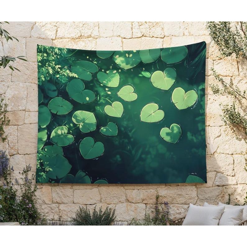 Heart-shaped water lily leaves tapestry 75x100