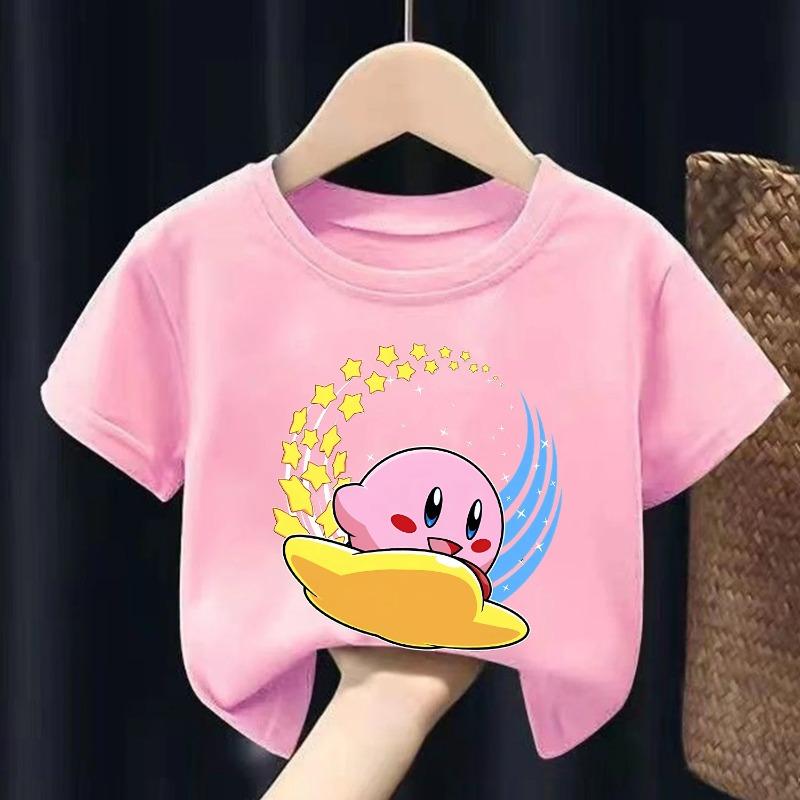 

Star Kirbys New T-shirt for Children Cartoon Tee Top Kawaii Anime Short Sleeve Fashion Comfort Round Collar Clothes Kids Gift 130