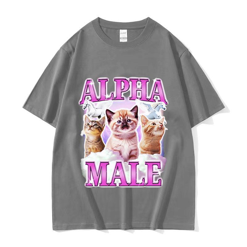 Lustige Alpha-Männchen Kätzchen Regenbogen Rosa Meme T-Shirt Unisex Damen Niedlich Rundhals Kleidung T-Shirt Harajuku Übergroße Baumwoll-T-Shirts