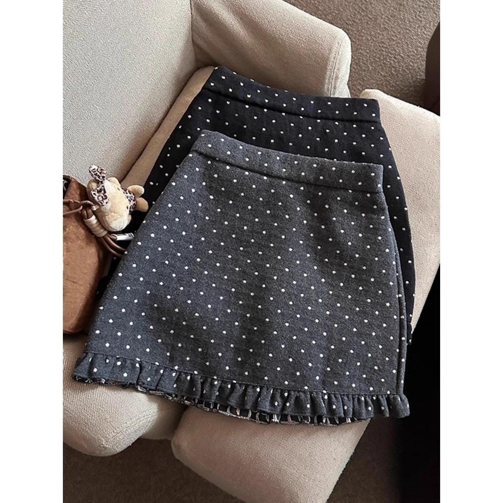 Plus-Size Women's Polka Dot Ruffle Lace Mini Skirt - High Waist, Slimming & Hip-Hugging Design