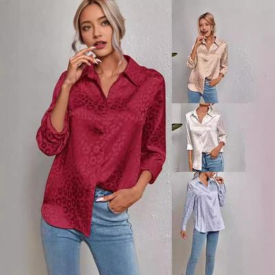 2024 Herbst Damen Elegantes Satin Leopardenmuster Revershemd