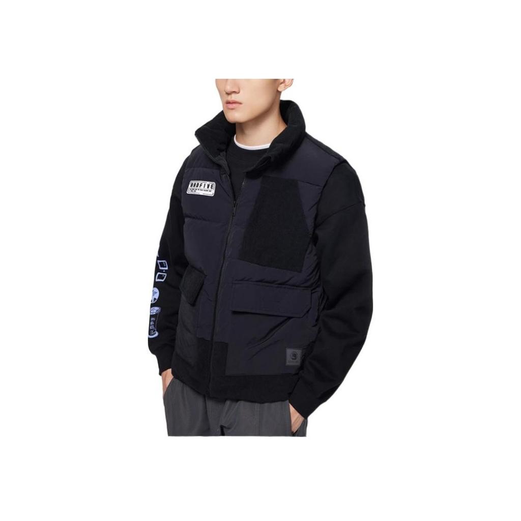 Li Ning Badfive Solid Color Logo Embroidered Stand Collar Zipper Sleeveless Vest Men Vests Black AMRS025-3