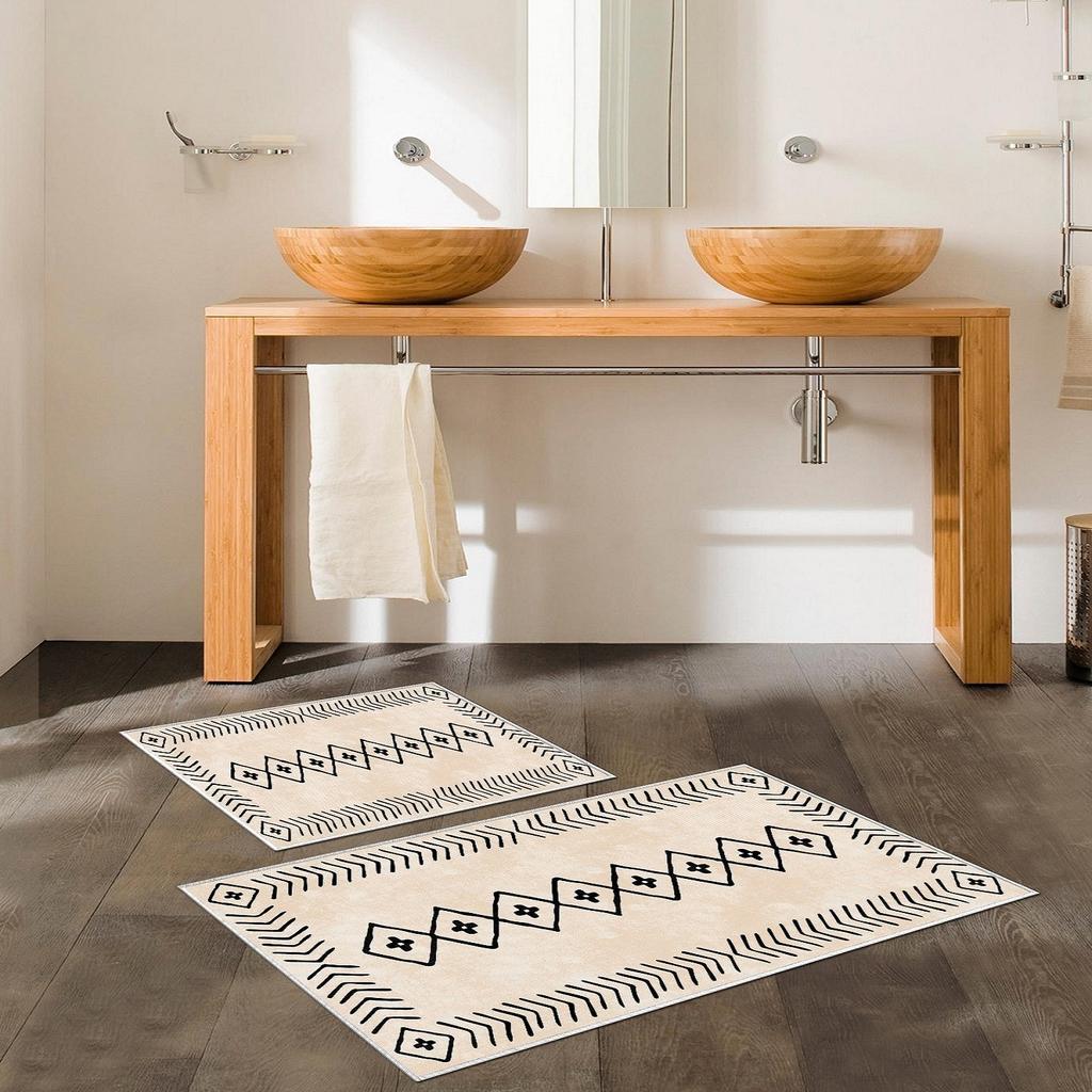 Non-slip Base Washable 2-Piece Bathroom Rug Mat Set: 60x100cm and 50x60cm