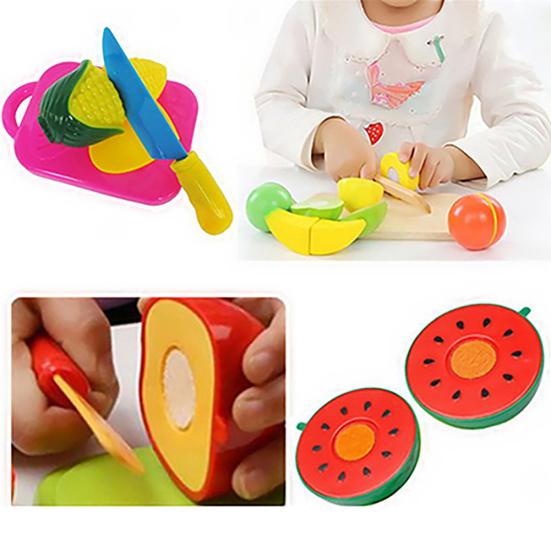 Kitchen Plastic Fruit Vegetable Food Pretend Reusable Role Play Cutting Set