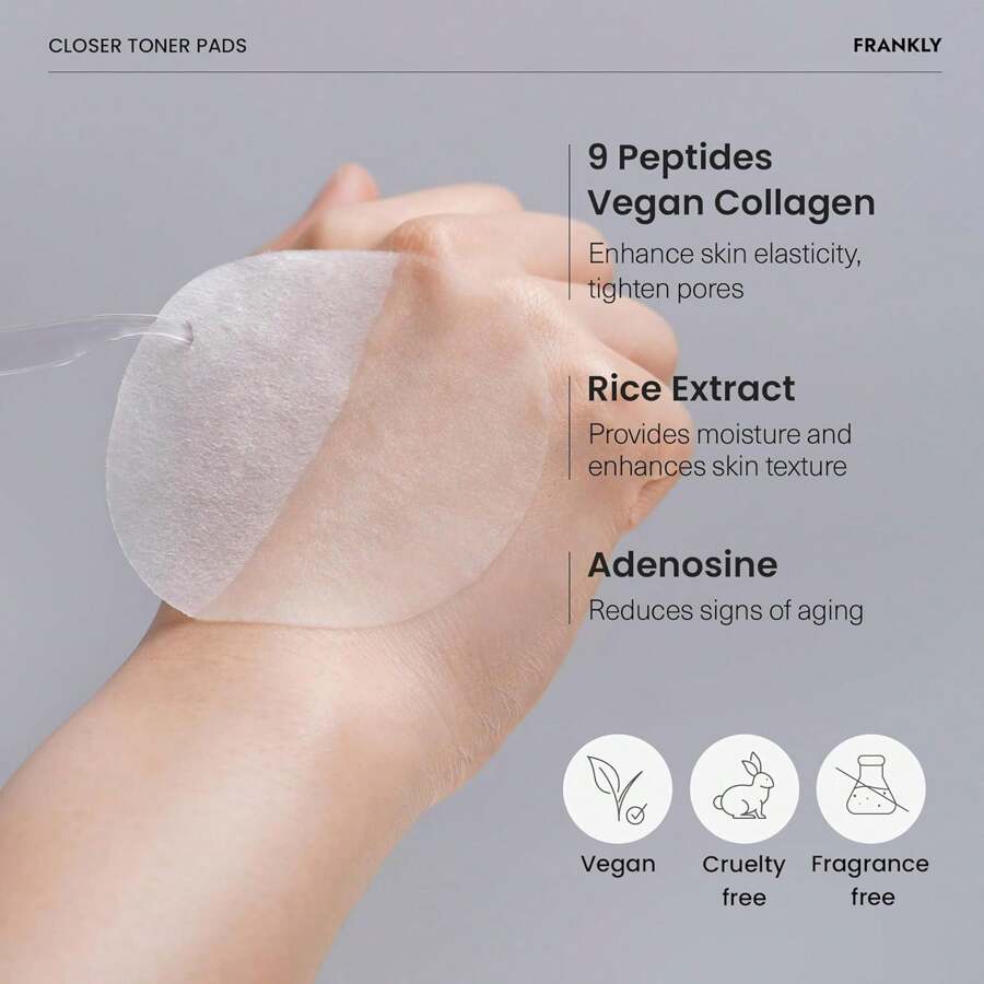 FRANKLY Pore Closer Toner Pads 105ml(70ea) L Rice Jelly Pads With 9 Peptides, Vegan Collagen, Rice Extract L Pore Minimizer