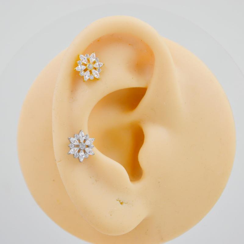 G23 Titanium Zircon Flower Lip & Ear Cartilage Stud Piercing Jewelry