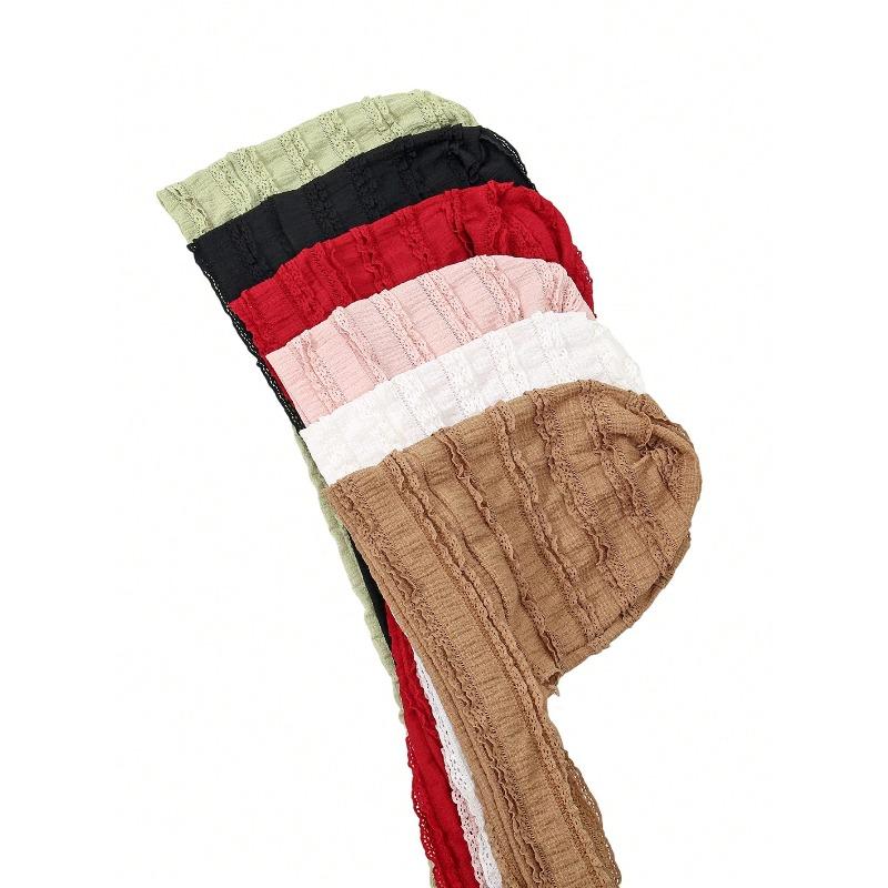 1 Stück doppellagige Spitze Damen Ganzjahres-Weich-Elastisch-Falten-Kopftuch-Kappe Atmungsaktive Haarkappen Modische Turban-Haube