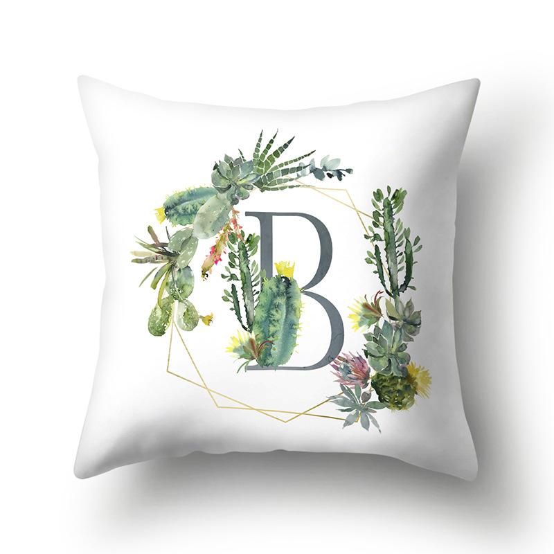 Polyester Pillowcase Home Green Succulent Pillowcase 26 English Letters Cushion Cover Car Cushion Cover