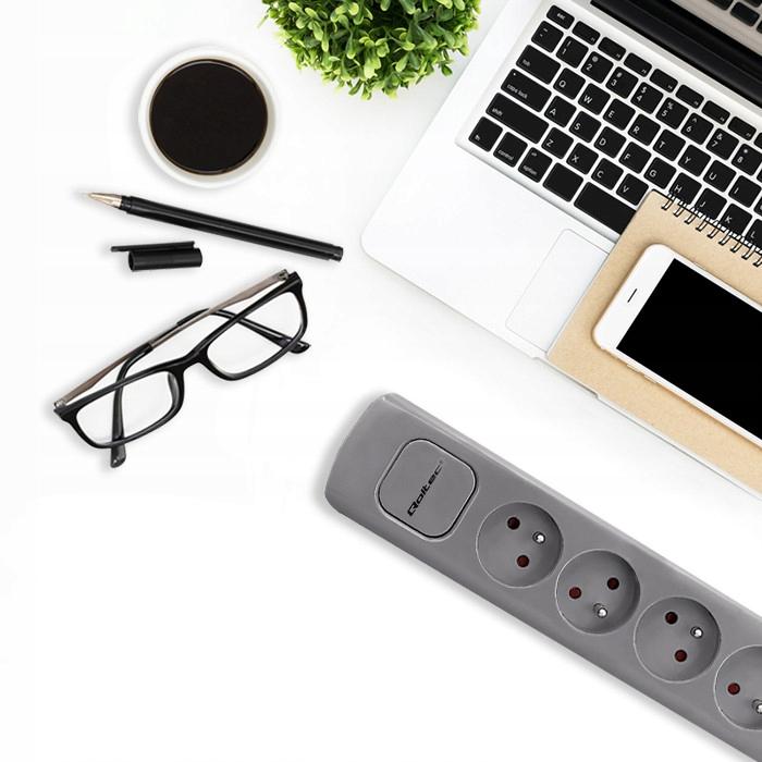 Qoltec 6-Socket Power Strip | 1.8m | Gray
