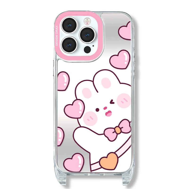 Zhitai Cartoon Mirror Case for iPhone 13, 14 Pro Max, 15 Pro with Lanyard
