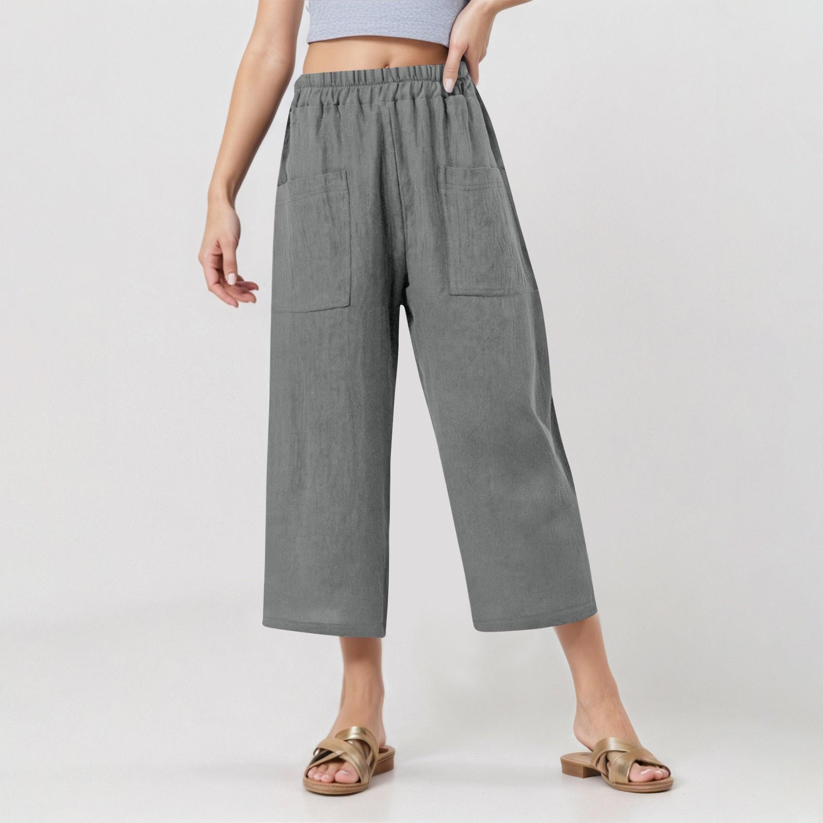 

Женские укороченные брюки с эластичной талией, повседневные брюки из хлопка и льна L