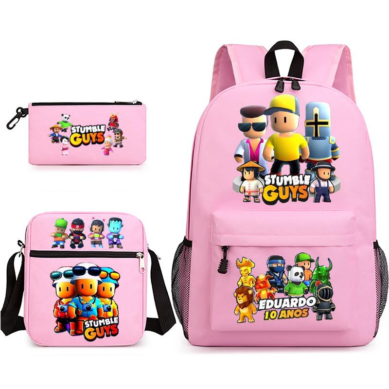 Large Capacity Schoolbag with Shoulder Strap; Student Three-piece Pencil Case Set