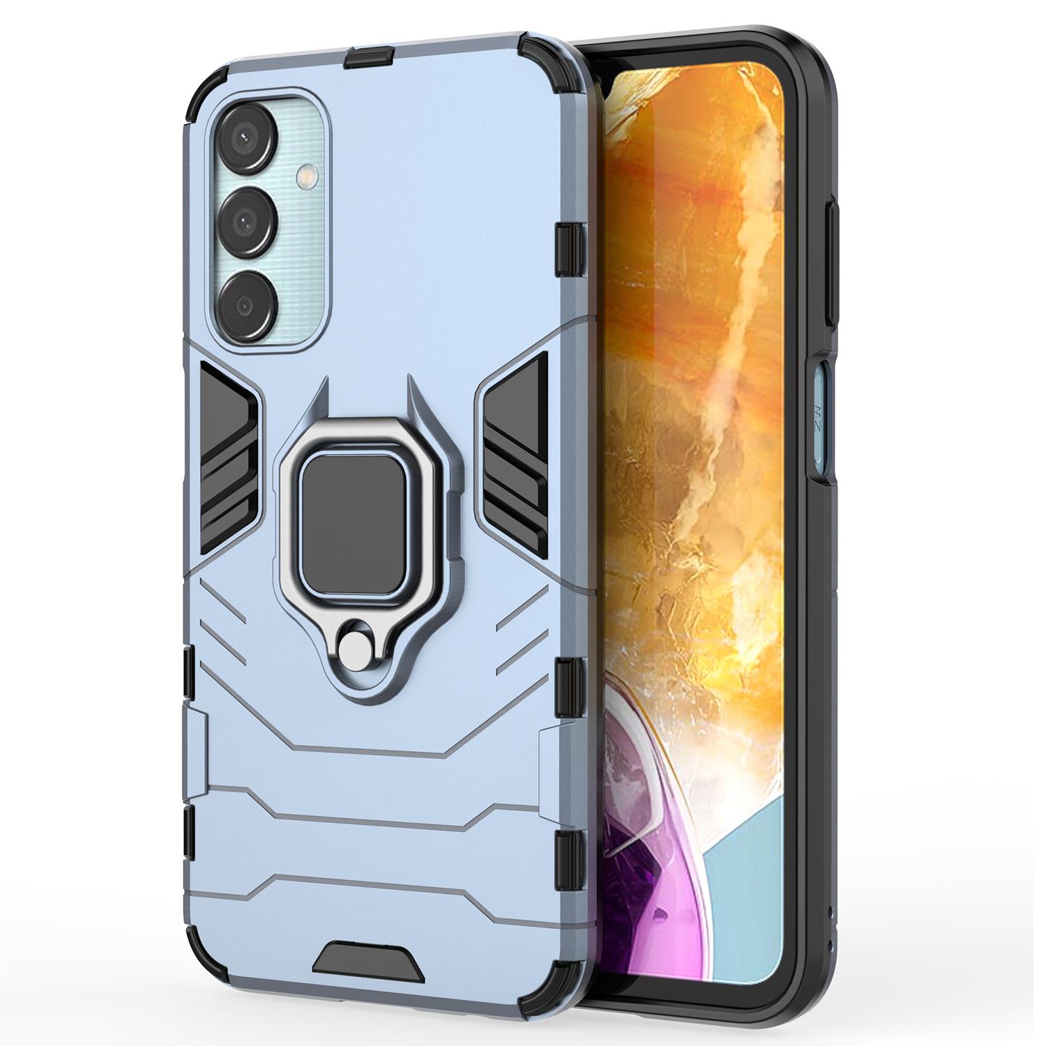 

For Samsung Galaxy M15 5G Case with Ring Kickstand PC+TPU Shockproof Protective Phone Cover Blue