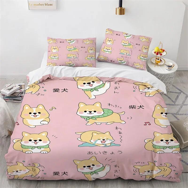 Cute Cartoon Dog Duvet Cover Pet Puppy Dogs Bedding Set Twin Full For Kids Girls Kawaii Room Decor Microfiber Comforter Cover
