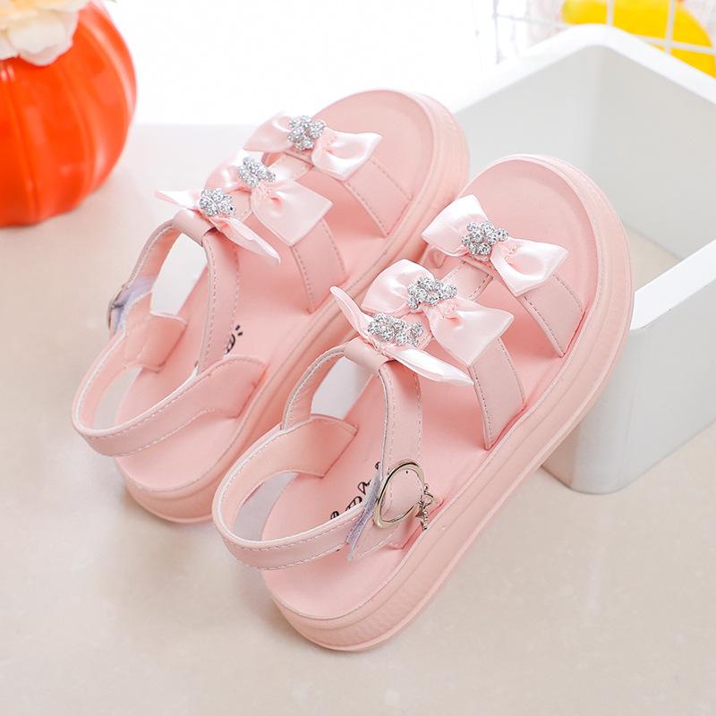Girls Sandals with Sweet Bows Soft Sole Kids Beach Shoes Versatile 2025 Summer New Children Princess Shoes Casual Non-slip Cute
