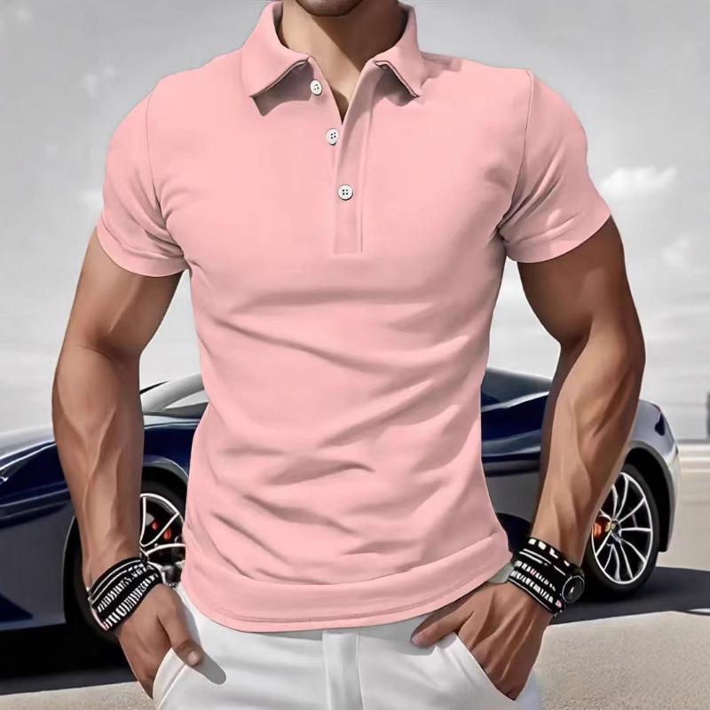 Summer Polo-neck Solid Color Pullover T-shirt Men Short Sleeve Casual Fashion Tee Male Buttons All-match Top
