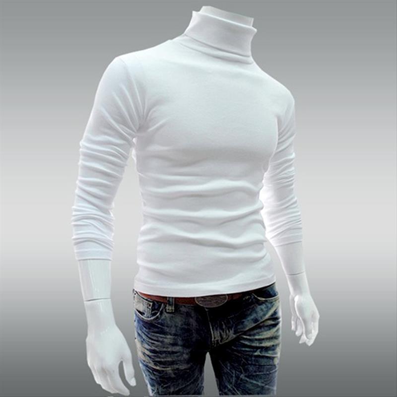 Men's High Neck Solid Color Long Sleeve T-shirt, Spring Autumn Base Layer, Korean Style Pullover Sweater