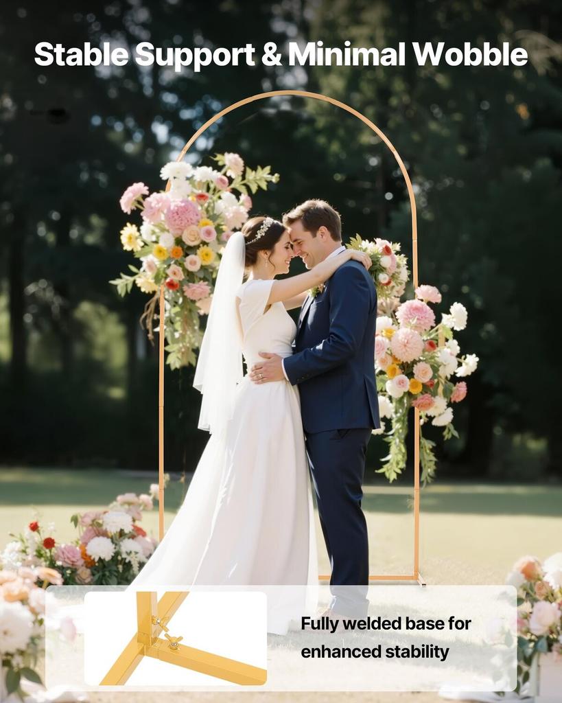 Arch Backdrop Stand, 2.2 x 1.2 m, Stable Structure, Easy Assembly, 1 Piece Gold Metal Arch Backdrop Stand for Wedding, Birthday Party, Graduation,