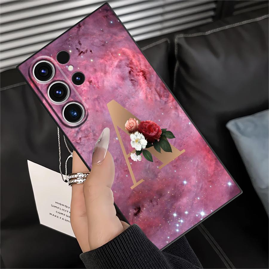 Case for Samsung Galaxy S26 Ultra S25 Plus S21 FE S23 Note 20 8 9 10 S24 S10 S9 S20 Ultra Funda Phone Cover Flower Name Letter A