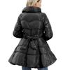 Winter Women's Quilted Trench Coat, Stand Collar Slim Fit Cotton Coat with A-Line Hem, Thick Waist-Defining Parka for Cold Weather