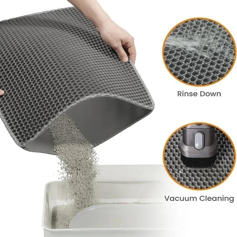 Cat Litter Box Mat Waterproof Double Layer Nonslip Washable Litter Trapping Pad Toilet Clean Supplies Grips Litter Effectively