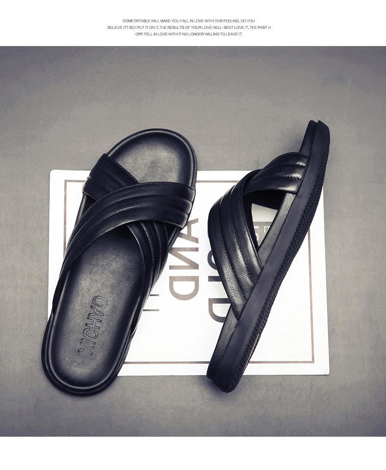 

Men s sandals 2025 summer wear soft-soled men s slippers deodorant leather sandals first layer cowhide beach shoes 44 чёрный