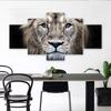 5 Panels Wild Animal Posters Canvas Painting Lion Pictures Prints Wall Art For Living Room Modern Black and White Home Decor