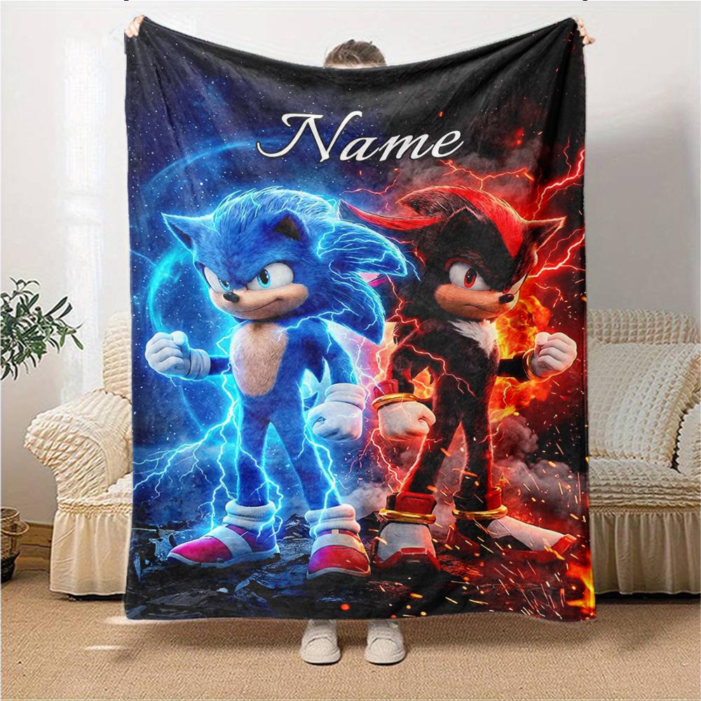 Custom Name Sonic Adventure Sonic Hedgehog Party Blanket For Couch Bed Plush Cozy Fuzzy Blanket Super Soft Warm Blankets For Fall And Winter 0916237