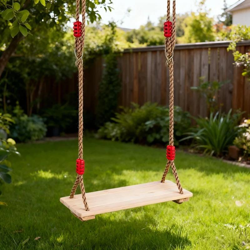 Indoor Outdoor Swing Hammock Wooden Length-Adjustable Rope Style Stable Accessory House/Garden Entertainment Enjoyable Leisure