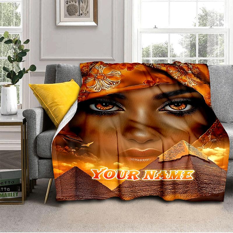1PC Custom Name "Golden Desert Dreams" flannel blanket versatile,all-season throw suitable for the living room,bedroom,camping,travel,and gift
