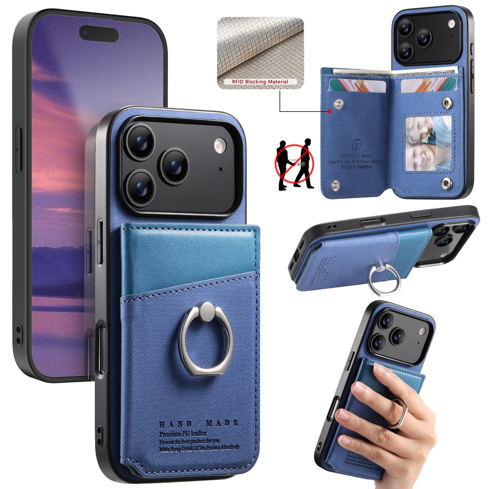 

For iPhone 17 Pro Max Case with Card Holder Kickstand Leather + TPU + PC Phone Cover