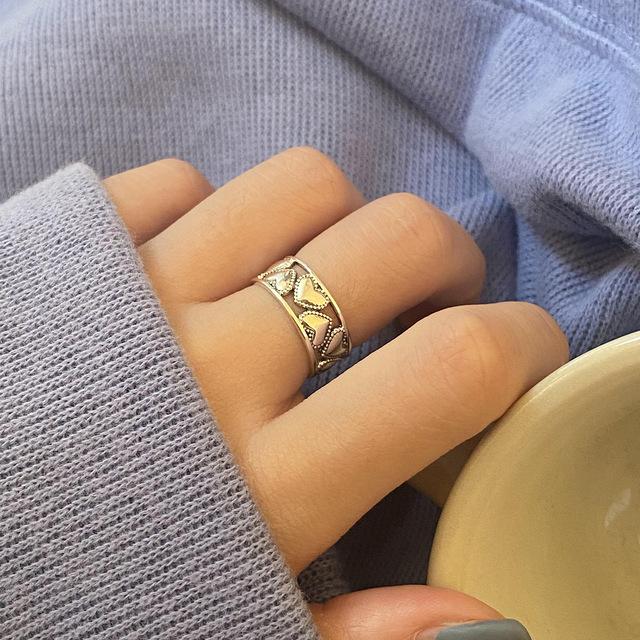 ANENJERY Silver Color Heart Shape Open Ring for Women Personality Love Adjustable Romantic Lovers Rings Finger Jewelry