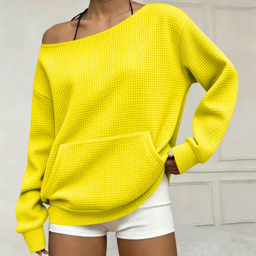 Felpa da Donna a Spalle Scoperte in Maglia a Manica Lunga con Tasche - Vestibilità Larga Colore Casual