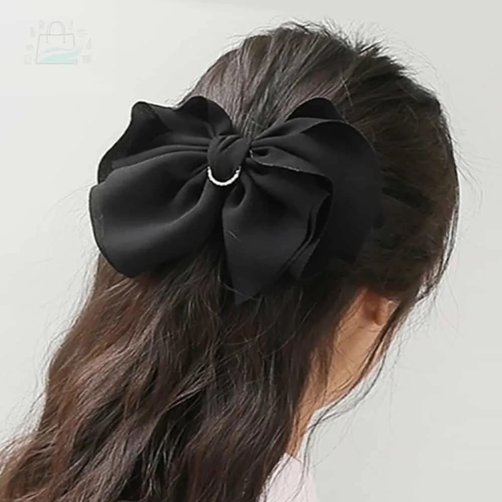 GSTORE Wedding Guest Look Ribbon Hair Pin Large Pin Handmade Hair Pin Cubic Black Automatic Hair Pin
