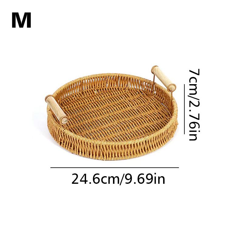 1Pc Plastic Tray Sundry Organizer Tray With Wooden Handle Desktop Decoration Storage Tray Jewelry Placement