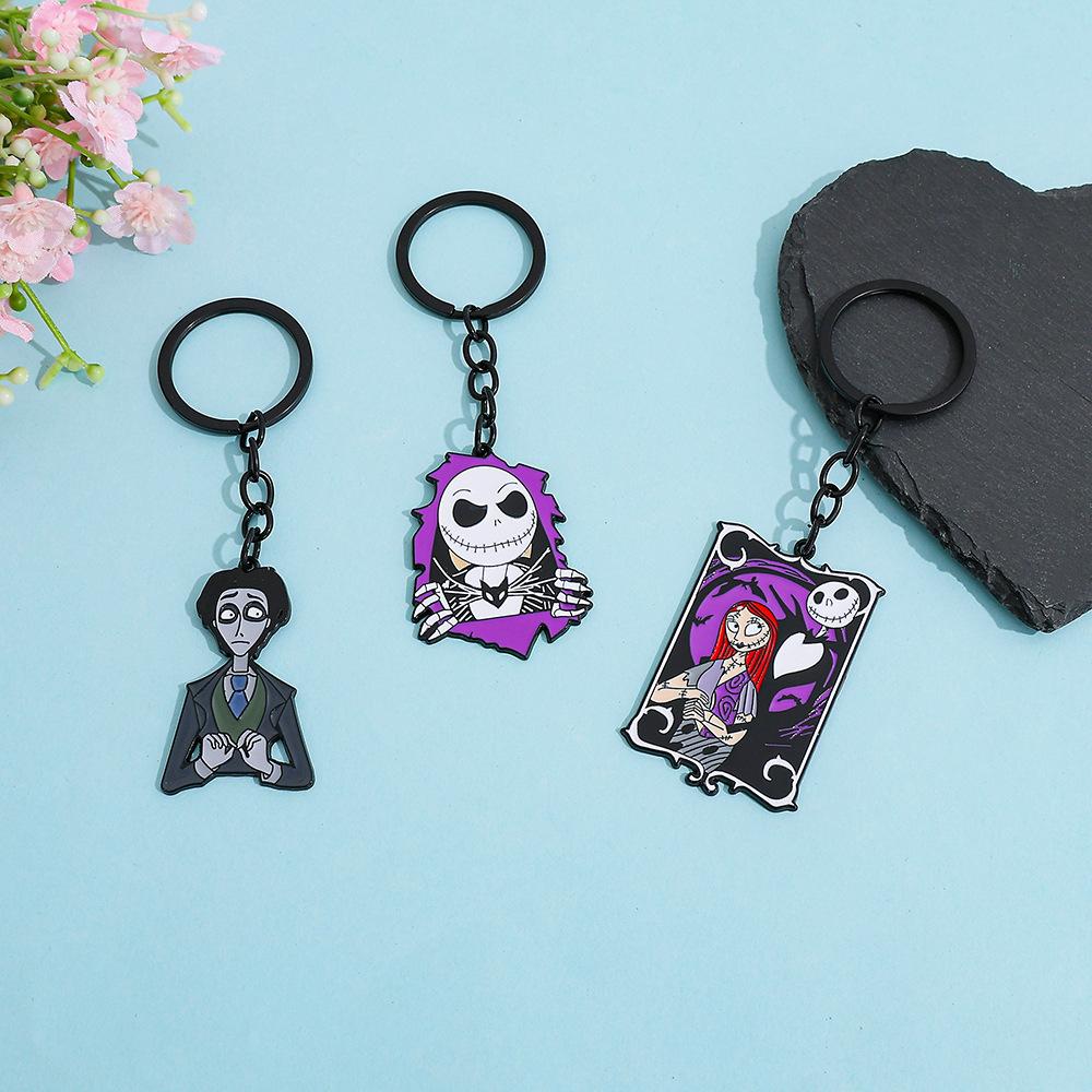Anime Cartoon Nightmare Before Christmas Keychain Jack Skellington Charms Gothic Halloween Accessories Gifts