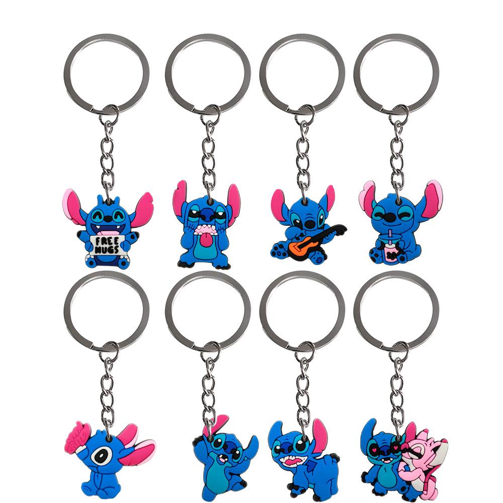 8pcs Cute PVC Stitch Cartoon Keychain Pendant Set