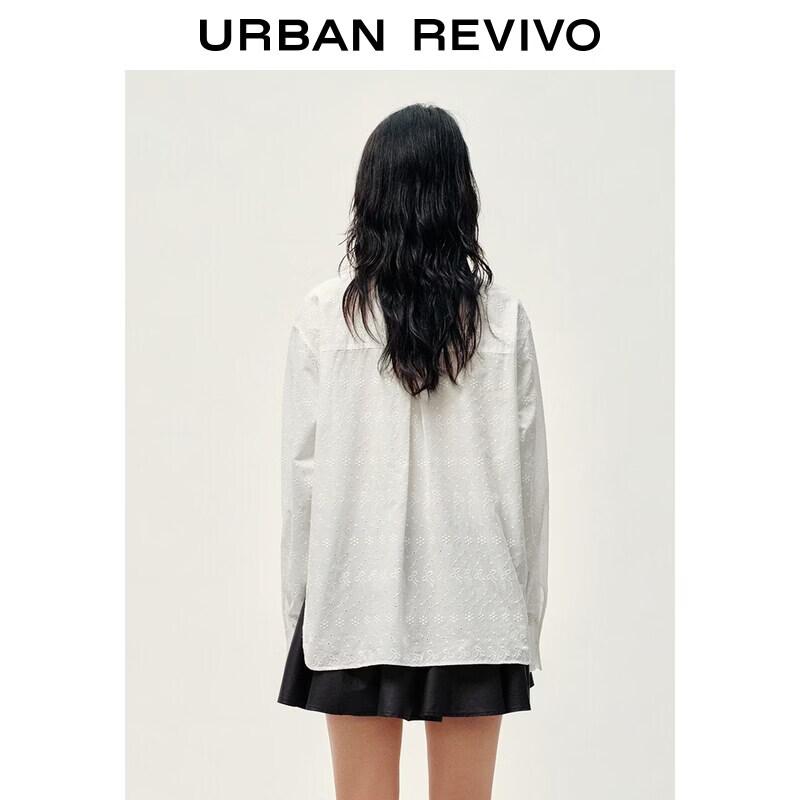 UR 2026 Spring Urban Ruffle Embroidered Tie-Front Blouse