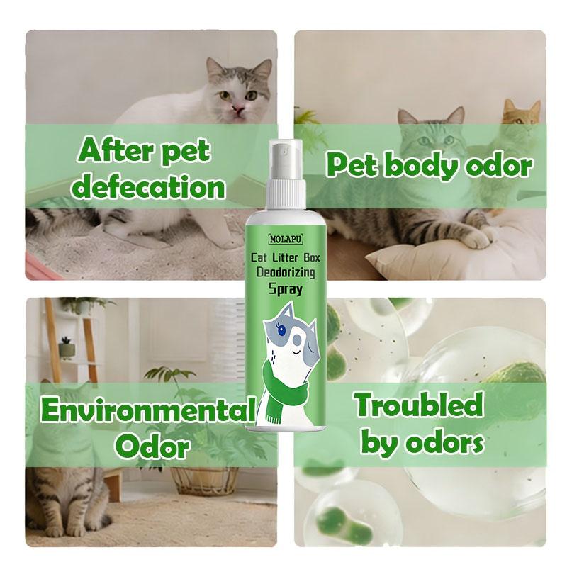 Cat Litter Deodorizing Spray - Multi-Purpose Deodorizer for Cats and Litter Boxes, Powerfully Removes Urine, Feces, and Training Pad Odors, Suitable