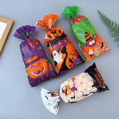 50Pcs  Halloween Candy Bag Pumpkin Halloween Gift Bags Plastic Treat Packing Bags Halloween Party Decoration Supplies
