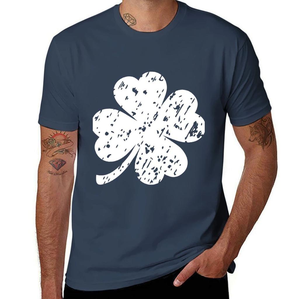 White Four Leaf Shamrock Clover Tshirt T Shirt Custom Print Unisex T Shirt Cotton High Quality Tshirt