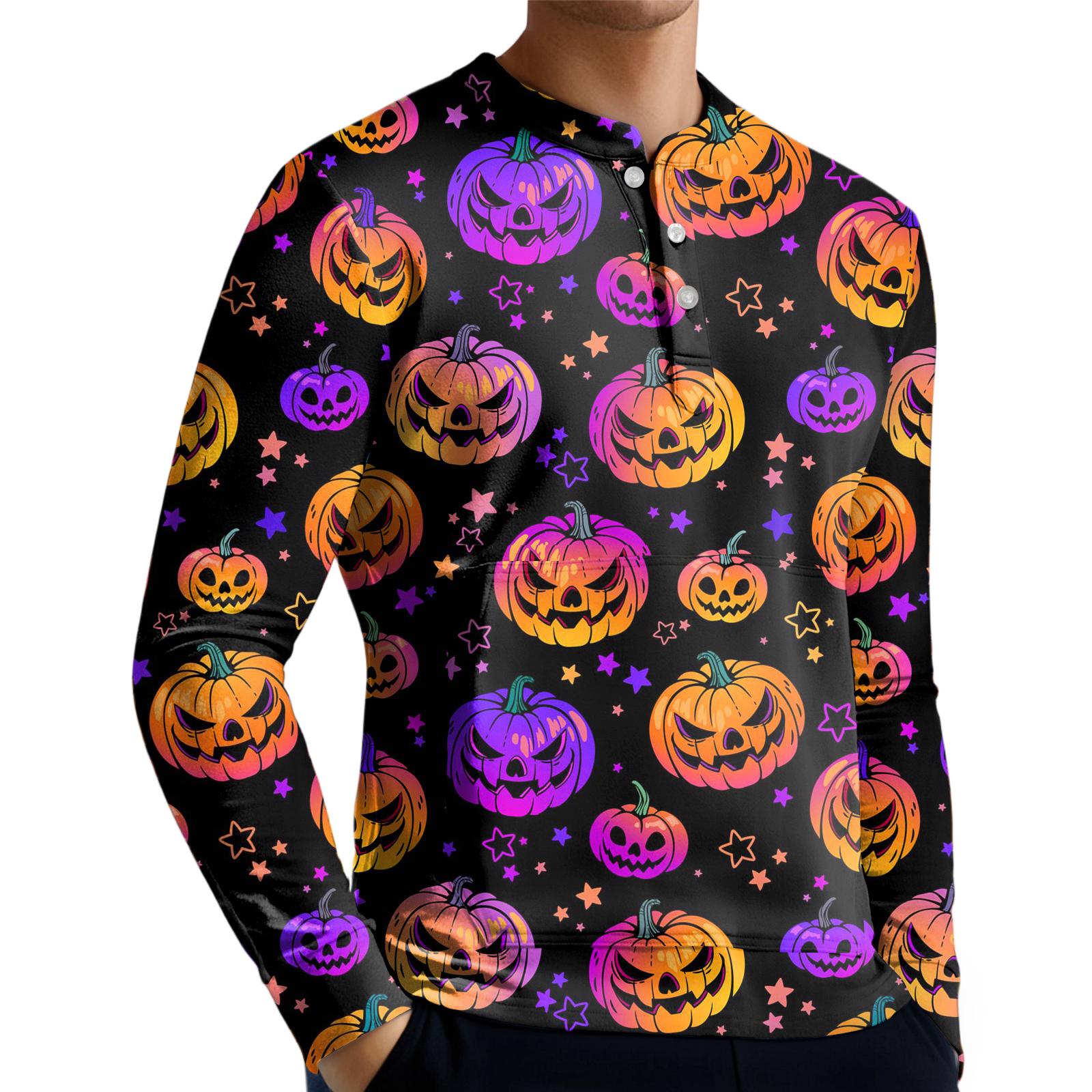 

Мужской повседневный свитшот на пуговицах, модная футболка с длинным рукавом с принтом, пуловер XXXL чёрный