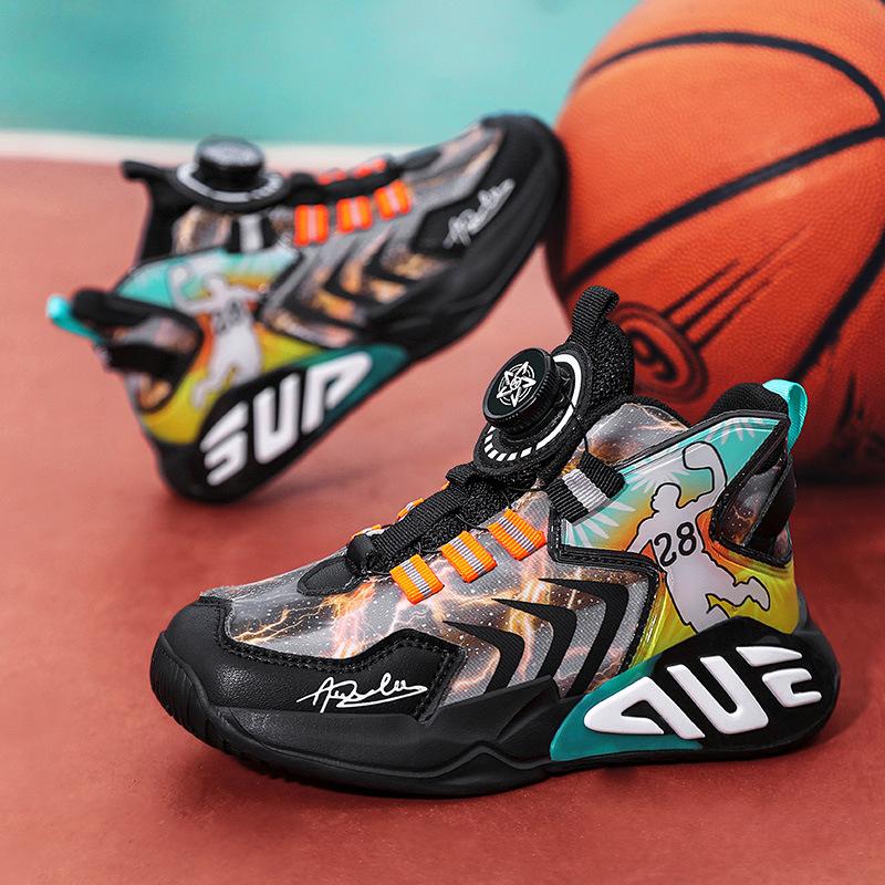 Winter boys' cotton shoes, children's basketball shoes, mid-top leather velvet thermal sports shoes, children's cotton shoes, one piece 2025
