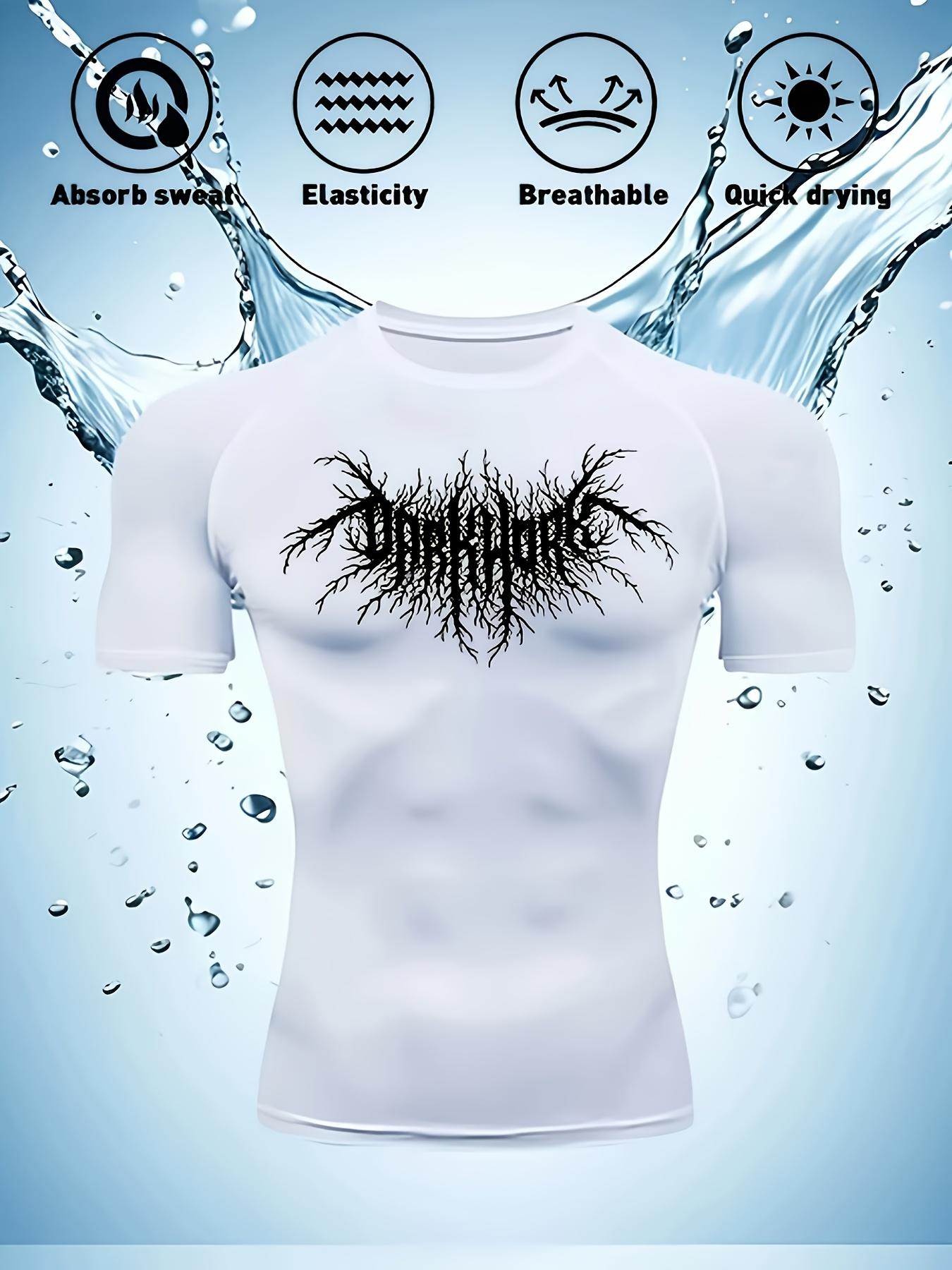 Men s Compression Shirt Quick Dry White Gym T-Shirt Black Death Metal Font Print Workout Sportswear US XXS белый