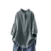 Korean-Style Long Sleeve Stand Collar Pullover Shirt for Women - Autumn/Winter Plus Size Solid Color