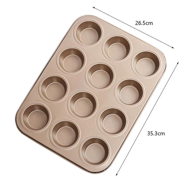 12 Löcher Cupcake Backblech Antihaftstahl Muffin Kuchenform Rund Pudding Kekse Backform Keks Backblech Backzubehör